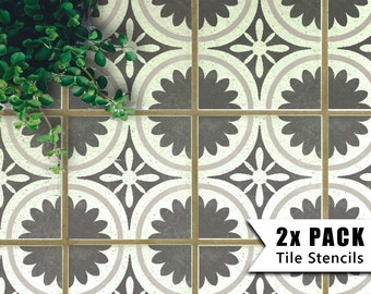 Tile Stencils for Painting Bathroom Kitchen Wall Floor Tiles and Garden Patio Slabs - WOODSTOCK by Dizzy Duck