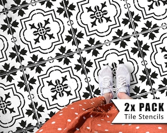 Tile Stencils for Painting Bathroom Kitchen Wall Floor Tiles and Garden Patio Slabs - MARBELLA by Dizzy Duck