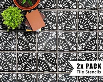 Tile Stencils for Painting Bathroom Kitchen Wall Floor Tiles and Garden Patio Slabs - LAYA by Dizzy Duck