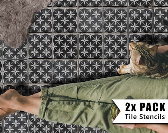 Tile Stencils for Painting Bathroom Kitchen Wall Floor Tiles and Garden Patio Slabs - POLENSA by Dizzy Duck