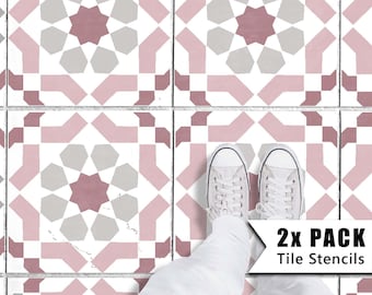 Tile Stencils for Painting Bathroom Kitchen Wall Floor Tiles and Garden Patio Slabs - TEBESSA by Dizzy Duck