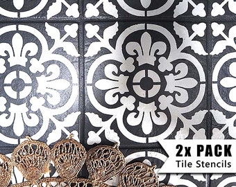 Tile Stencils for Painting Bathroom Kitchen Wall Floor Tiles and Garden Patio Slabs - VALENCIA by Dizzy Duck