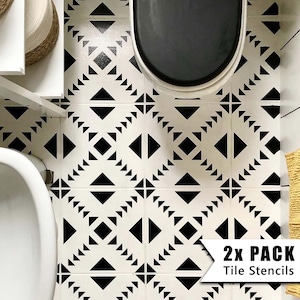 Tile Stencils for Painting Bathroom Kitchen Wall Floor Tiles and Garden Patio Slabs - TOLUCA by Dizzy Duck