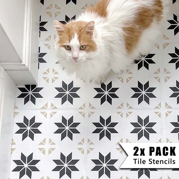 Tile Stencils for Painting Bathroom Kitchen Wall Floor Tiles and Garden Patio Slabs - LEKSAND by Dizzy Duck