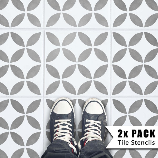 Tile Stencils for Painting Bathroom Kitchen Wall Floor Tiles and Garden Patio Slabs - TSUNAGI by Dizzy Duck