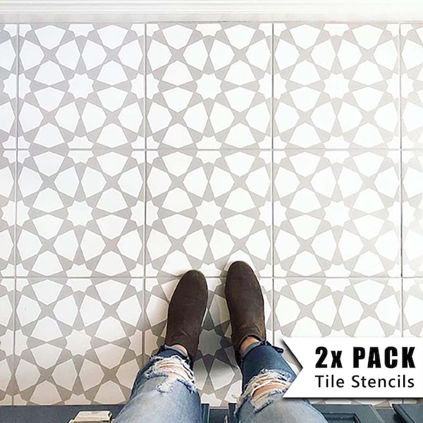 Tile Stencils for Painting Bathroom Kitchen Wall Floor Tiles and Garden Patio Slabs - AMIRA by Dizzy Duck