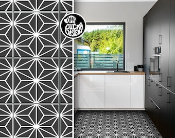 Faux Tile Stencils - Paint Tile Effect on Floors Walls Furniture Concrete Garden Patios Paths - KASAI by Dizzy Duck