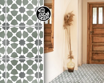 Faux Tile Stencils - Paint Tile Effect on Floors Walls Furniture Concrete Garden Patios Paths - AMIRA by Dizzy Duck