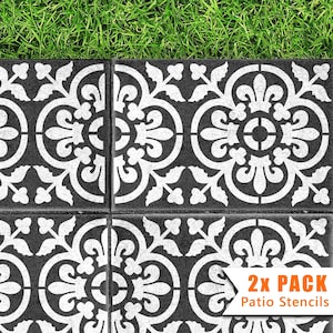 May include: Two black and white patio stencils featuring a floral design. The stencils are made from durable plastic and are easy to use. 2x Pack Patio Stencils.