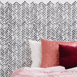 WALL STENCIL   Herringbone Stencil for Painting   CHEROKE Hand Drawn Herringbone Stencil for Walls Large