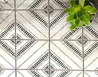 Faux-Tile Stencils - Boho Tile Stencil for Painting Floors Walls Furniture Concrete Patios Paths - BISIRA by Dizzy Duck