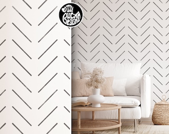 Modern Herringbone LARVIK Wall Stencil for Painting - Minimal Thin Line Stencil for Walls - Modern Nursery Room Décor by Dizzy Duck