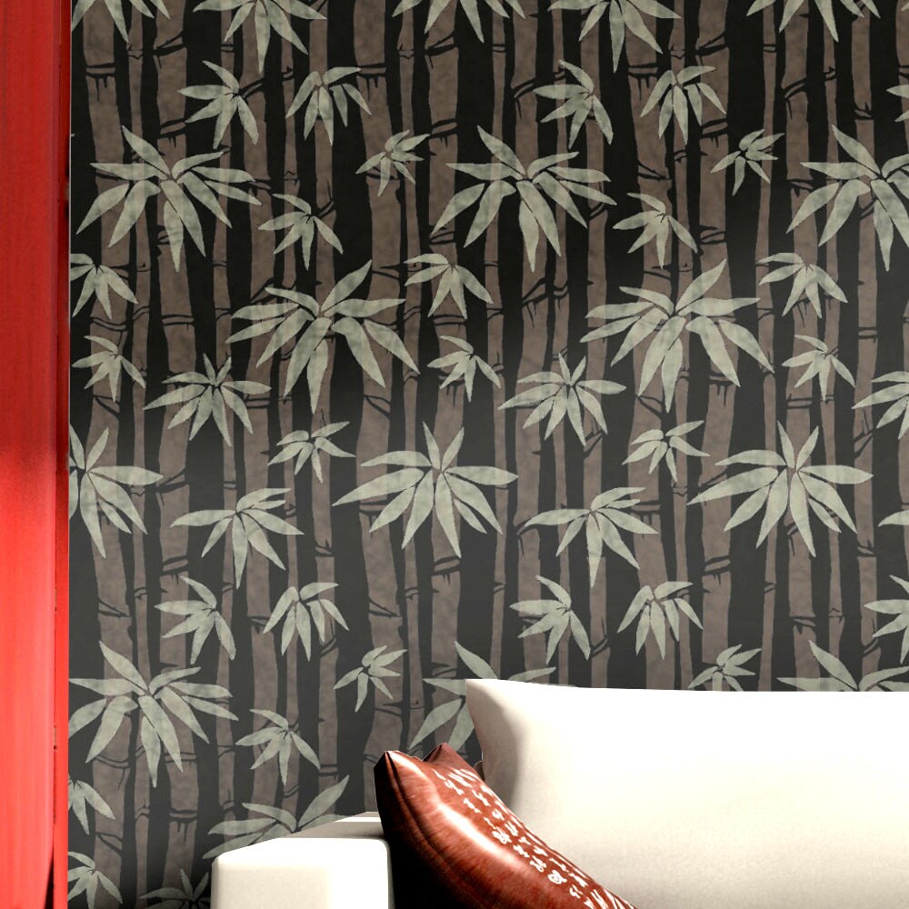 BAMBOO WALL STENCIL Oriental Botanical Japanese Modern Wall Etsy