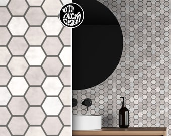 Hexagon Faux Tile Stencil for Painting Mosaic Effect Floor or Walls - Reusable Honeycomb Wall Floor Stencil by Dizzy Duck