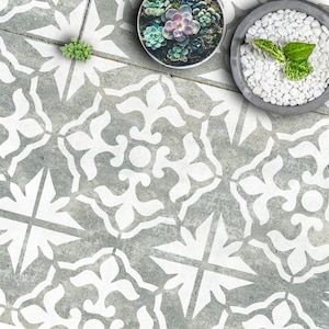Faux Tile Stencils - Paint Tile Effect on Floors Walls Furniture Concrete Garden Patios Paths - GIBRALTAR by Dizzy Duck
