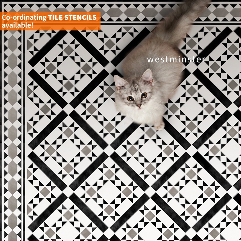 Faux Tile Border Stencil for Bathroom Walls Floors BEDFORD Etsy