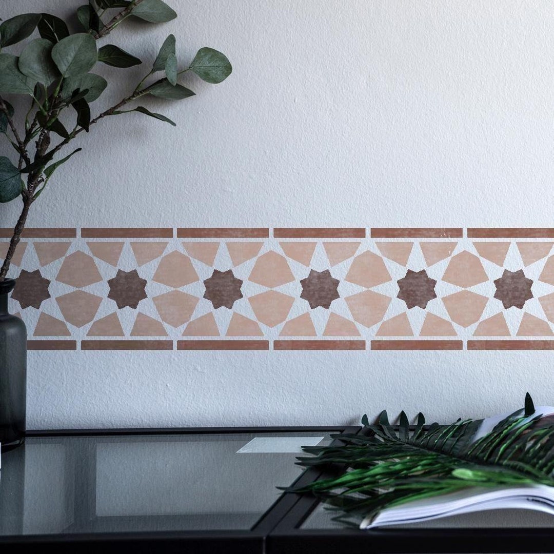 Faux Tile Border Stencil for Bathroom Walls Floors - KALKIM Moroccan ...