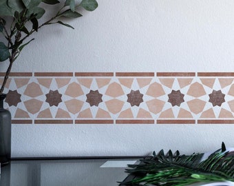 Faux Tile Border Stencil for Bathroom Walls Floors - KALKIM Moroccan Geometric Tile Border Stencil