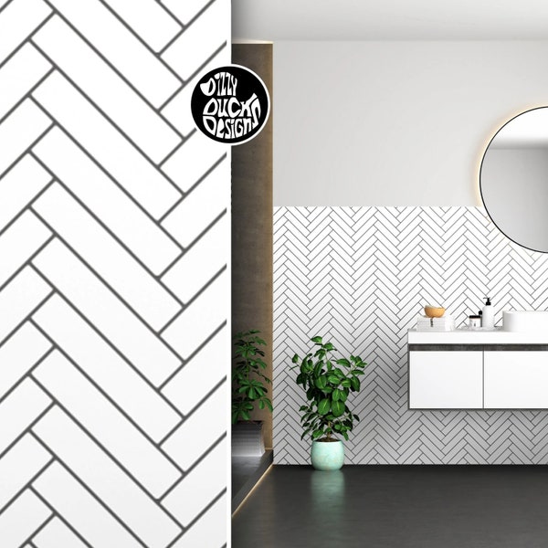 Faux Tile Stencil - Geometric LONDON HERRINGBONE SUBWAY Stencil for Floors Walls Furniture by Dizzy Duck