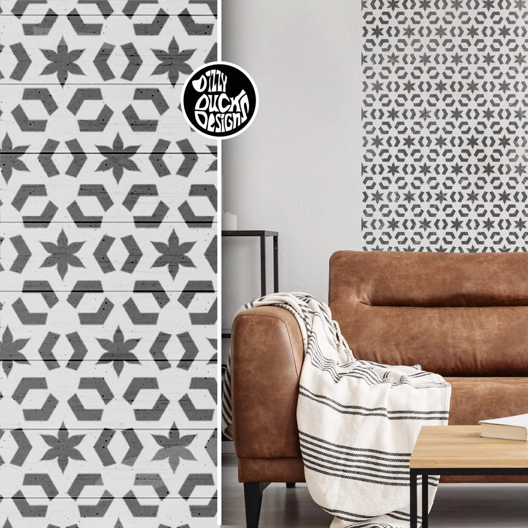Moroccan WALL STENCIL - Floor Stencil Faux Tile Painting Stencil for ...