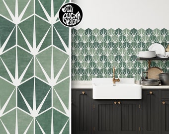 Hexagon YAKUMO Tile Wall Stencil - Modern Geometric Faux Tile Effect Stencil for Painting Walls or Floors by Dizzy Duck