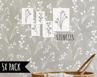 Delicate Flower Wall Stencil Set - Reusable Stencils Kids Room Botanical Cute Flower Nursery Stencil for Painting by Dizzy Duck Designs