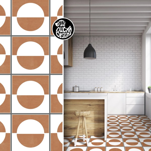 Faux Tile Stencils - Paint TIle Effect on Floors Walls Furniture Concrete Garden Patios Paths - MADRID BY Dizzy Duck