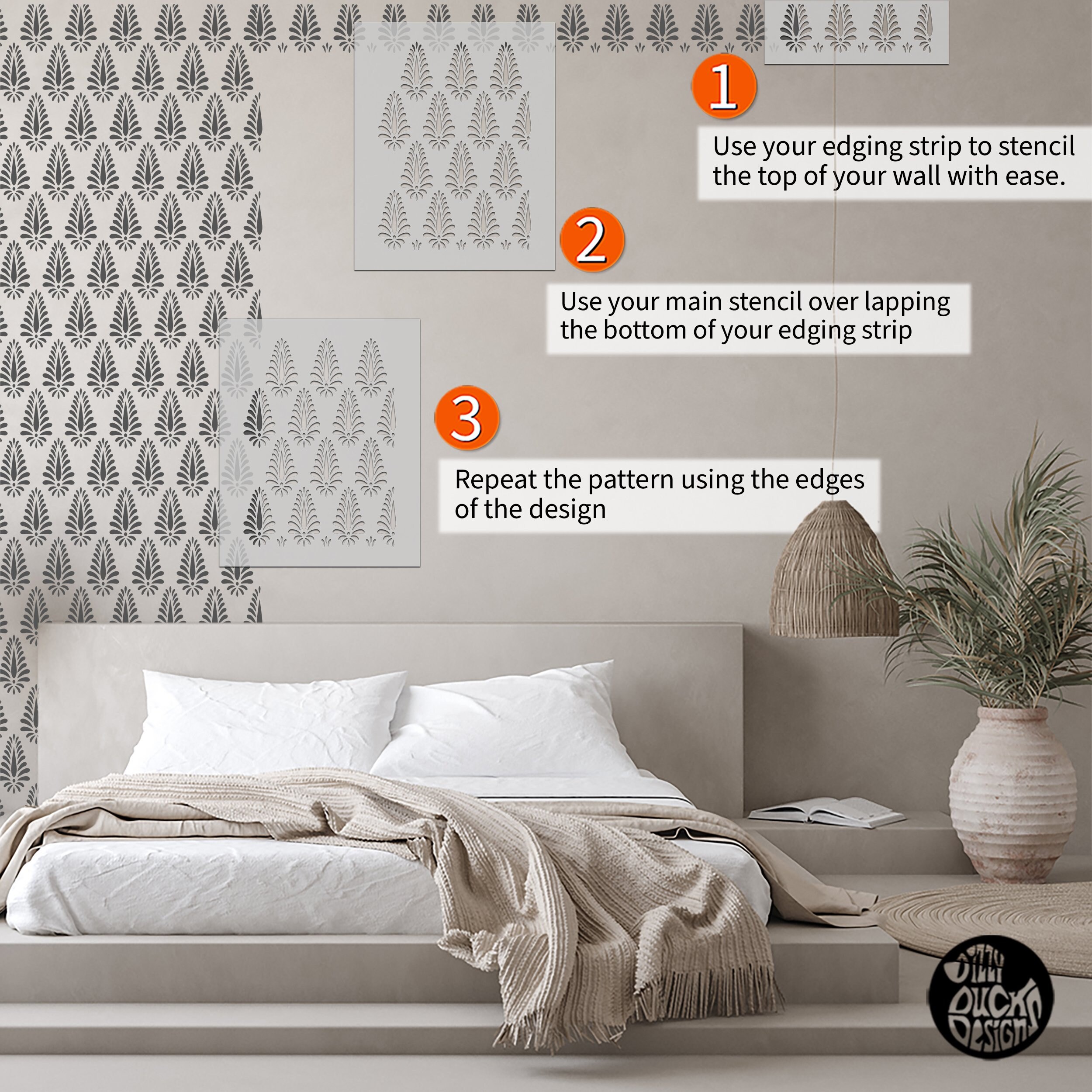 Damask WALL STENCIL Boho Moroccan Stencil for Painting Walls SARAVAN ...