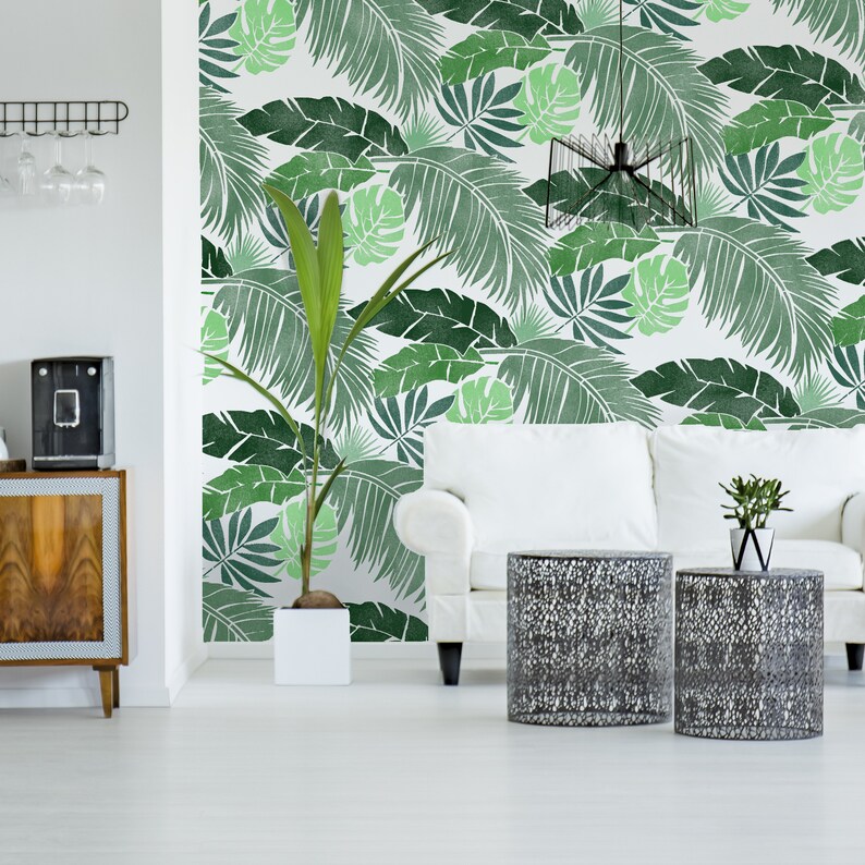 TROPICAL WALLPAPER STENCIL Forest Tree Plant Garden Wall | Etsy