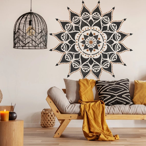 Large Mandala Wall Art Stencils for Painting Boho Bedroom Mural Design