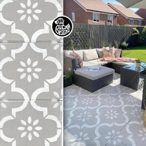 Patio Slab Stencil - 60x60 and 45x45 cm Square Concrete Garden Paver Stencil - JANNAH Patio Tile Stencil by Dizzy Duck