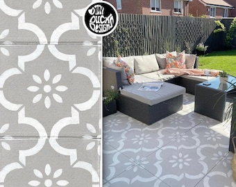 Patio Slab Stencil - 60x60 and 45x45 cm Square Concrete Garden Paver Stencil - JANNAH Patio Tile Stencil by Dizzy Duck