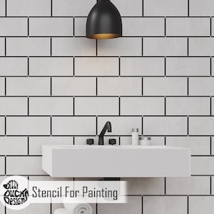 METRO Faux-Tile Stencil for Painting Bathroom Kitchen Walls BY dIZZY dUCK