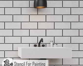 METRO Faux-Tile Stencil for Painting Bathroom Kitchen Walls BY dIZZY dUCK