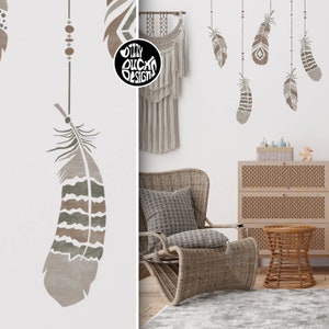 Feather Stencil Set - Boho Wall Stencils for Painting DIY Nordic Nursery Decor
