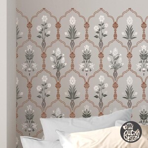 Damask Stencil for Walls HAMEDAN Indian Stencil Flower Moroccan Trellis Wall Stencil image 3