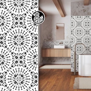 Faux Tile Stencils - Paint Tile Effect on Floors Walls Furniture Concrete Garden Patios Paths - LAYA by Dizzy Duck