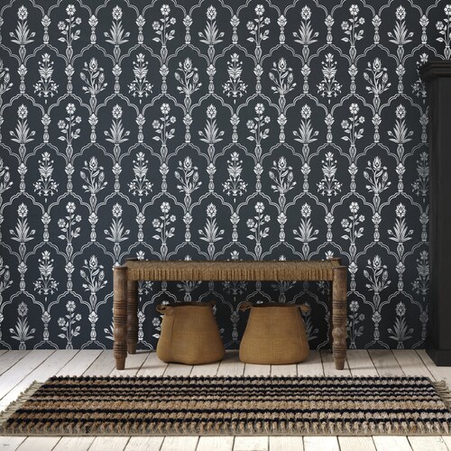 Stencil damascato per pareti - Stencil indiano HAMEDAN - Stencil da parete con traliccio marocchino floreale