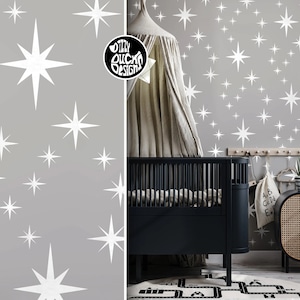 Nursery Wall Stencil for Painting Walls Furniture Crafts - 8-Point Star Cluster Stencil