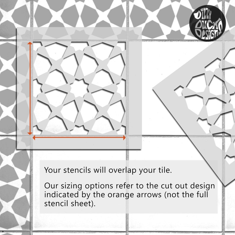 Tile Stencils for Painting Bathroom Kitchen Wall Floor Tiles and Garden Patio Slabs AMIRA by Dizzy Duck image 2