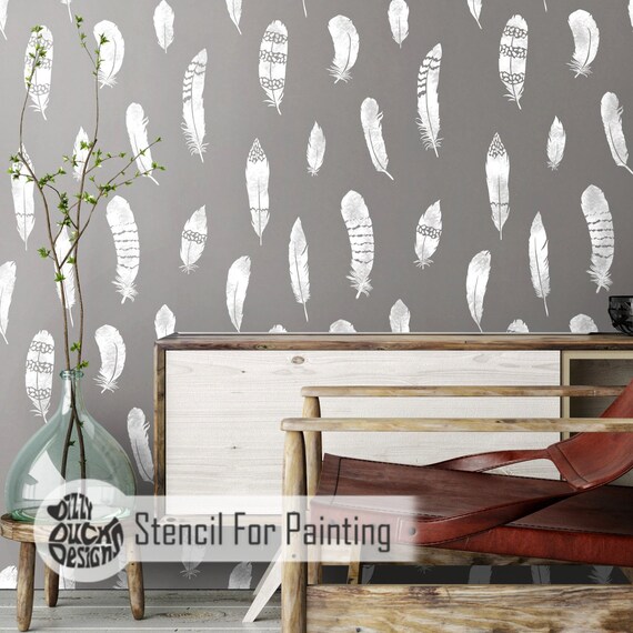 Feather Stencil Repeat Native American Indian Nursery Childrens Bedroom Wall Stencil For Painting Feat01