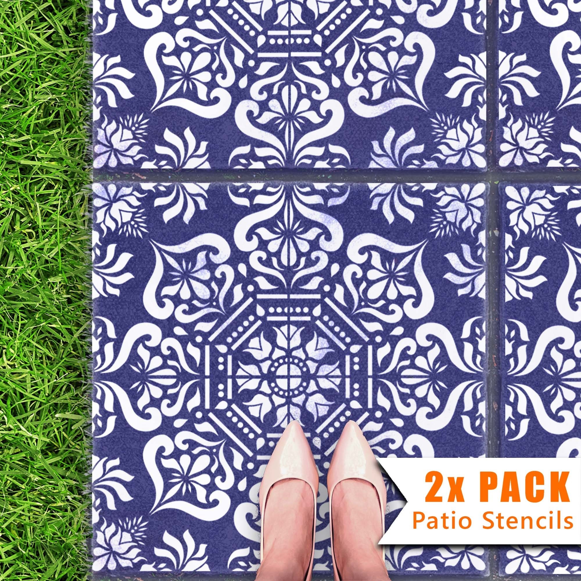 Patio Slab Stencil - 60x60 en 45x45 cm Square Concrete Garden Paver Stencil - BUKHARA Patio Tile Stencil van Dizzy Duck