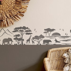 Stencil da parete per dipingere fai da te la cameretta dei bambini - Stencil con bordo raffigurante animali della savana africana di Dizzy Duck