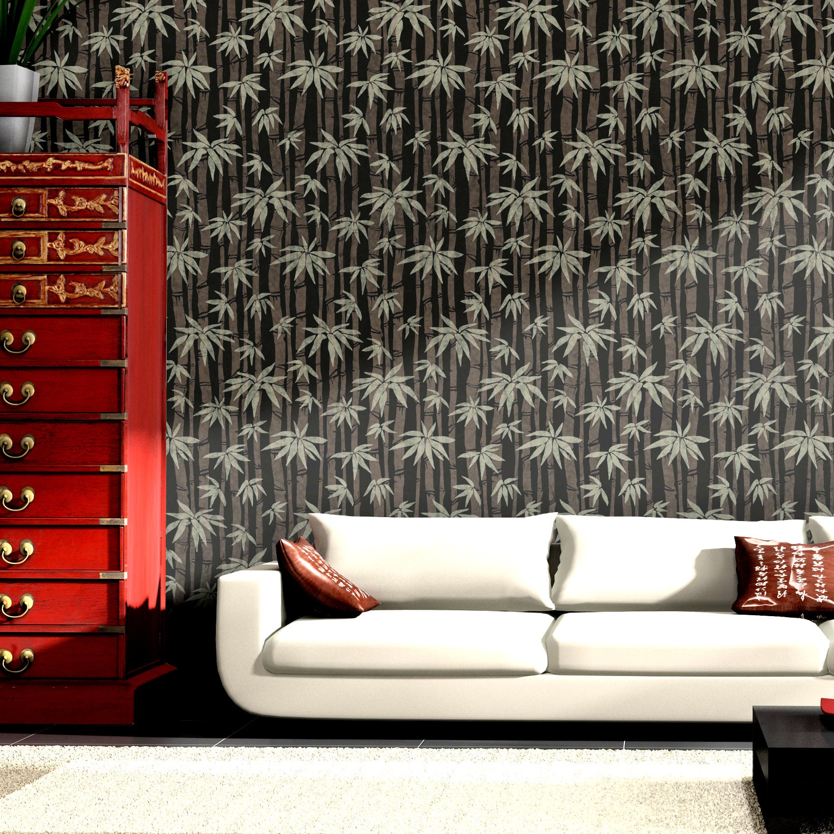 BAMBOO WALL STENCIL Oriental Botanical Japanese Modern Wall Etsy