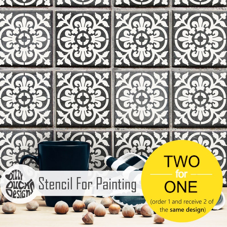 Valencia Tile Stencils for Painting Walls and Floors Custom Sizes Available 15 cm