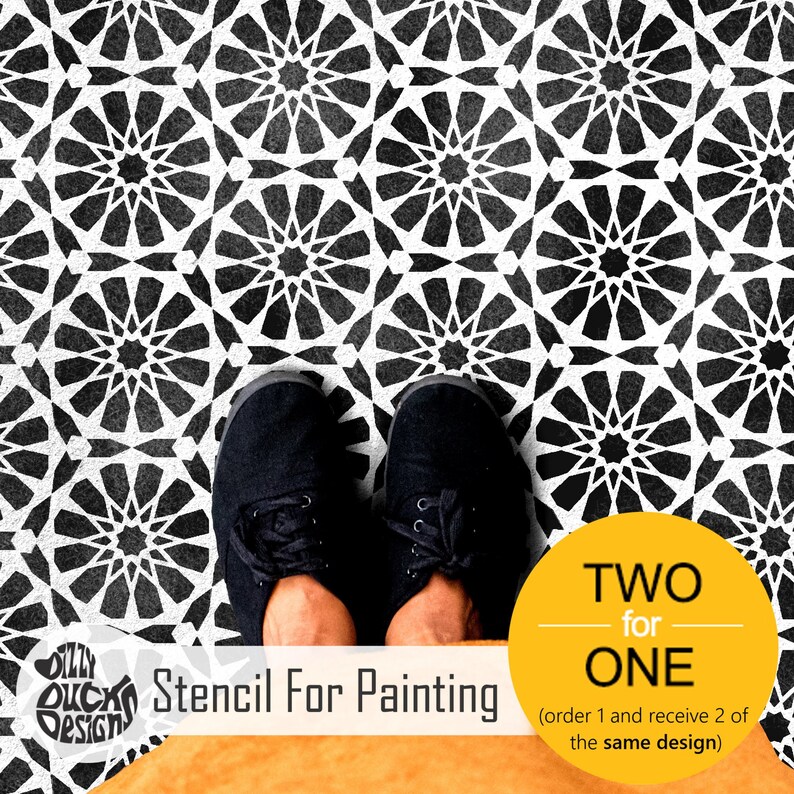 Nador Tile Stencil Floor Wall Moroccan Large Reusable Stencils For Painting By Dizzy Duck Designs