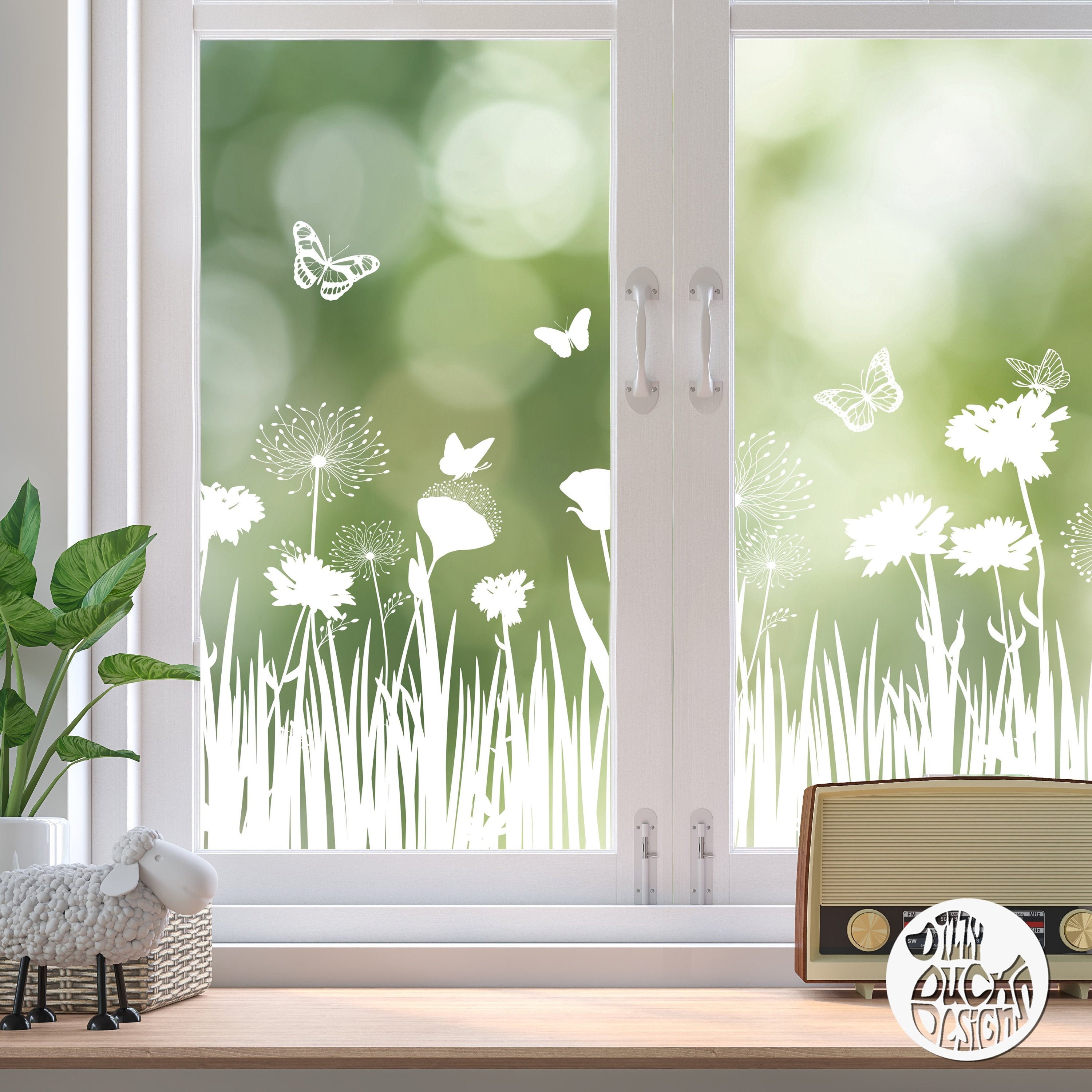Spring Meadow Window Decal Summer Flower Grass Window Etsy