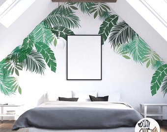 JUNGLE LEAF Lot de 6 pochoirs muraux - Palm Monstera Banana Leaf Stencils for Walls - Pochoir mural tropical réutilisable pour la peinture