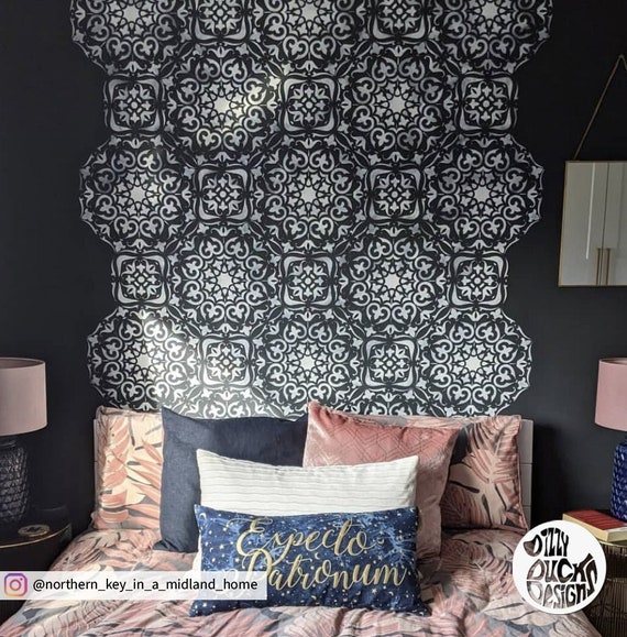 WALL STENCIL   MYSURU Indian Wall Stencil for Painting   Mandala Tribal Wallpaper Stencil   Reusable Boho Large Stencil