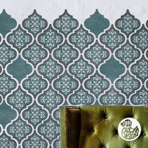 WALL STENCIL   Temara 3 LAYER Moroccan Boho Tile Stencil   Faux Tile Stencil